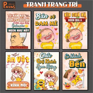 Tranh Dán Tường Hài Hước chống nước cán Formex hoặc phủ Mica trang trí dán tường, quán ăn, dán tủ.