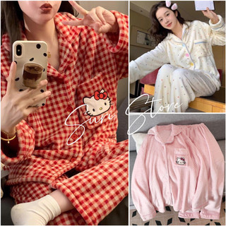   Có sẵn  Bộ ngủ pyjama nữ lông mềm mại ấm áp mặc nhà thu đông 