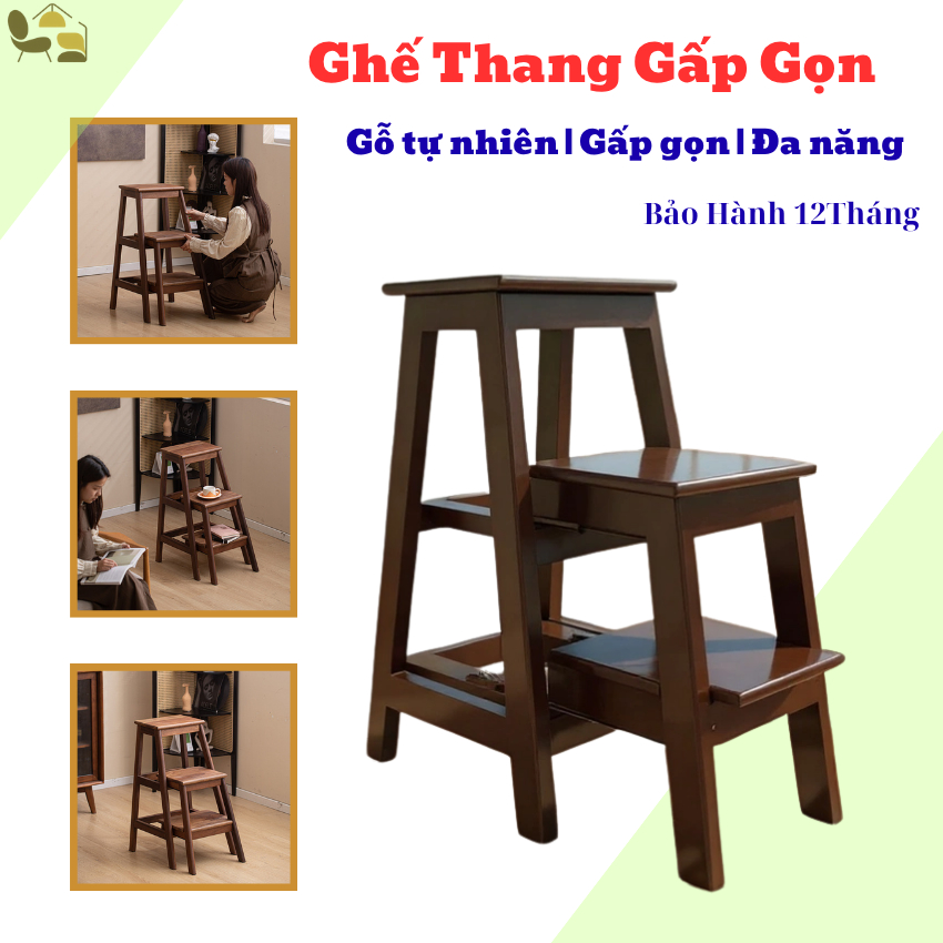 Ghế Thang Gấp Gọn,Ghế Thang Xếp,Ghế Đa Năng,Ghế Ban Thờ,Ghế Gỗ Tự Nhiên Xếp Gọn Đa Năng Tiết Kiệm Di
