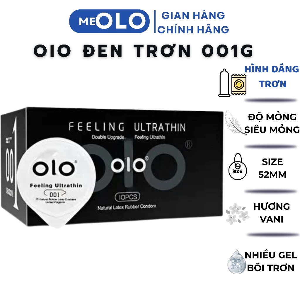 Hộp 10 bcs, Bao cao su OIO xanh ấn siêu mỏng 001mm, trơn, nhiều gel, kéo dài thời gian