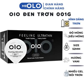 Hộp 10 bcs, Bao cao su OIO xanh ấn siêu mỏng 001mm, trơn, nhiều gel, kéo dài thời gian