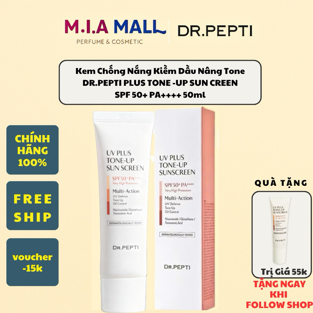 Kem chống nắng nâng tone, kiềm dầu DR.PEPTI PLUS TONE-UP SUN CREEN SPF 50+ PA++++ 50ml