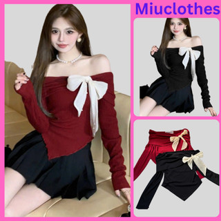 Áo thun nữ  Bigsize [Nơ Đính Ngọc] 45kg-85kg Kiểu Nhún Vai Miuclthes
