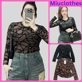  Áo Thun Nữ Bigsize Chất Lưới Phối Nhung Có Lót Trong   2 Màu  Tay Dài Ms 206 Tôn Dáng Siêu Đẹp. 