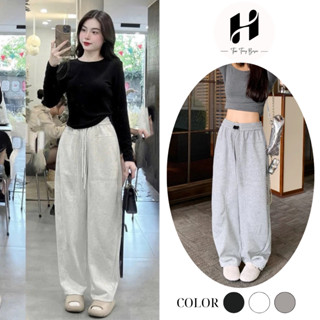  Quần baggy ống rộng nữ vải nỉ 2 da mềm mịn quần nỉ bom thụng cạp chun tôn dáng thời trang H Store 