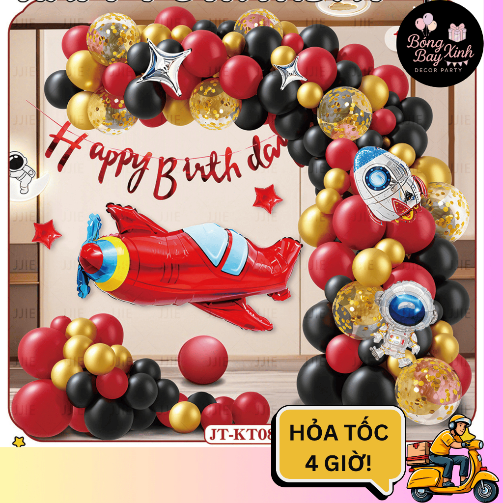 [TẶNG BƠM + BÓNG SỐ TUỔI] Bộ Trang Trí Sinh Nhật Bé Trai Chủ đề Máy Bay  (SET JT-KT08)