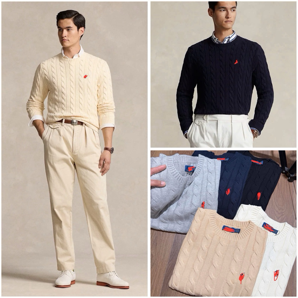 Áo len vặn thừng nam Polo R-L Cable-Knit Cotton – phong cách Ivy League, chất liệu cotton cao cấp
