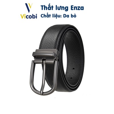 Dây thắt lưng nam da bò Enza Vicobi TLB3D Đen, dây nịt khóa kim bản 3,3cm