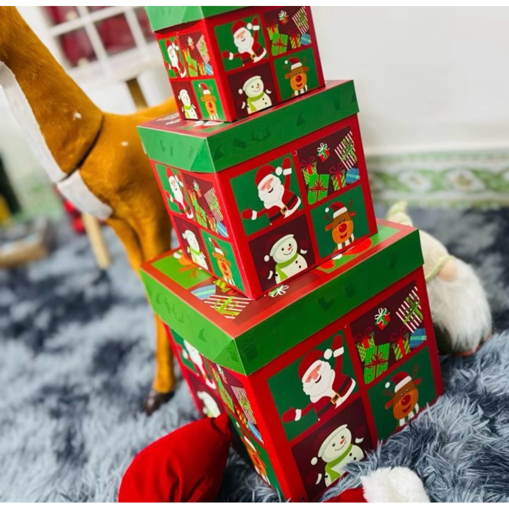 Set 3 hộp quà trang trí gốc cây thông noel
