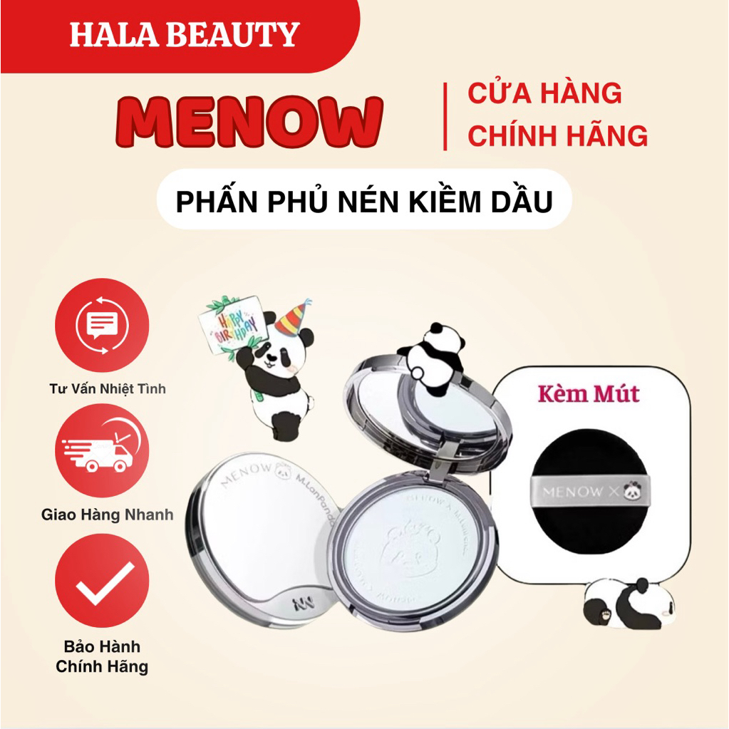 [MENOW] Phấn Phủ Nén MENOW Gấu Trúc Khổng Lồ Kiềm Dầu 21g, Giữ Tone Lâu Trôi Vượt Trội MENOW PANDA