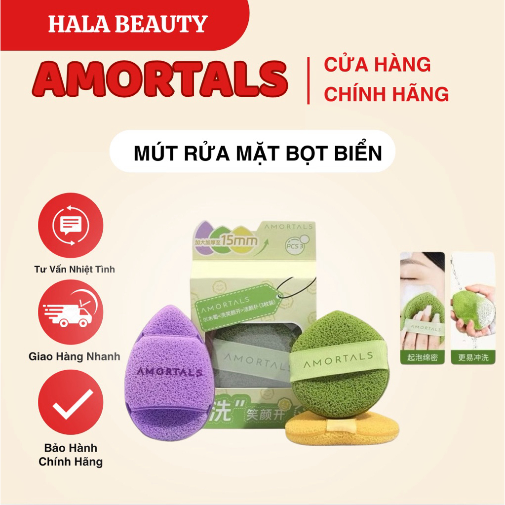 [AMORTALS] Bông Mút Rửa Mặt Bọt Biển AMORTALS Chính Hãng Hình Giọt Nước Làm Sạch Da Mặt