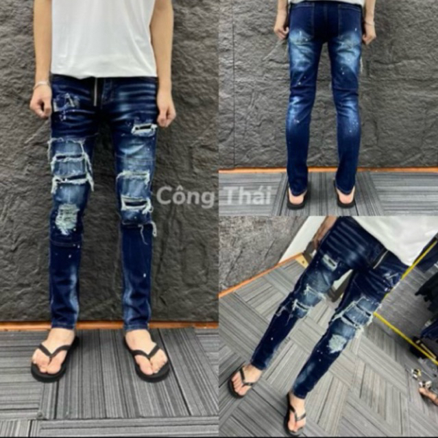 quần jeans D222 xanh xước 6 rách sc 4 cúc được ktra