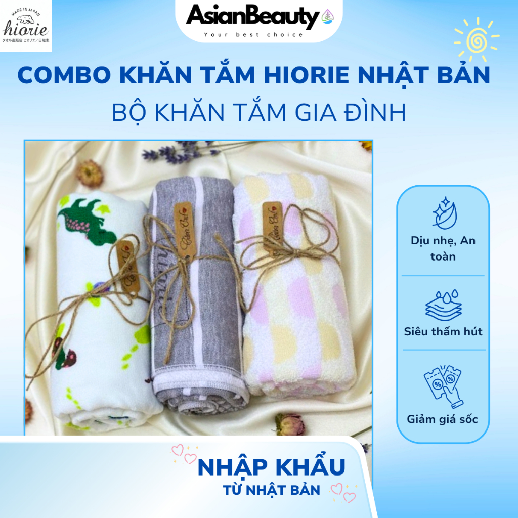 Bộ Khăn Tắm Gia Đình Mềm Mại, Combo Khăn Tắm Nhật Bản Hiorie Ấm Áp Cho Từng Thành Viên Gia Đình