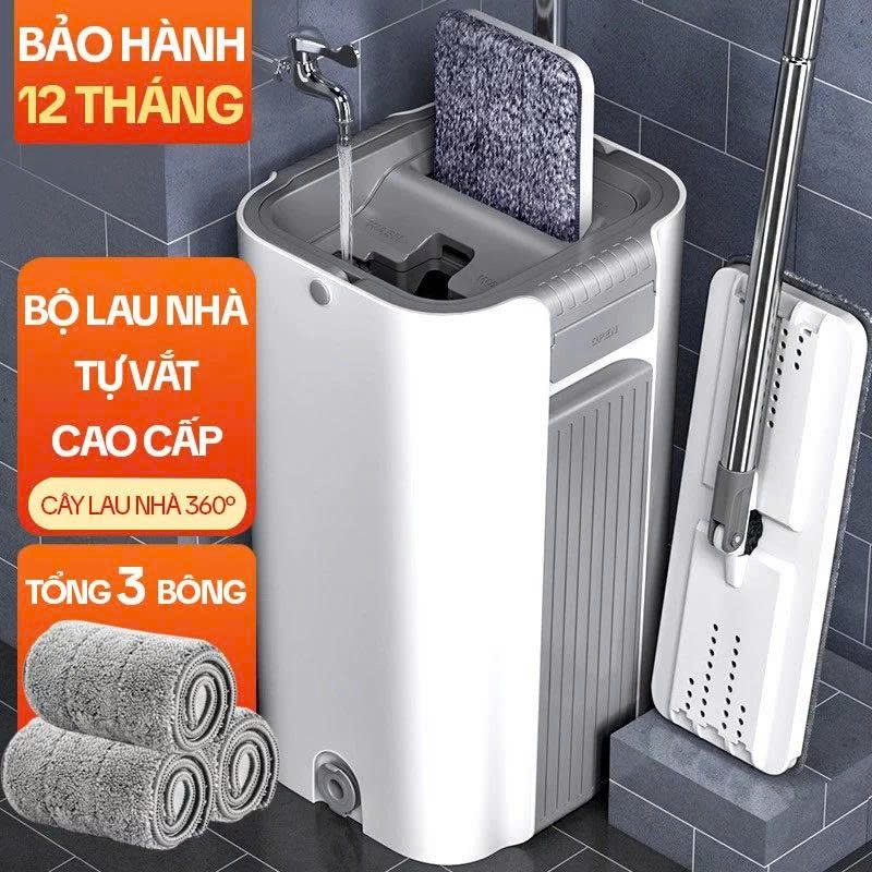Bộ Cây Lau Nhà DKSTORE PRO (Tặng 3 Bông Lau) - Tích Hợp Giặt Vắt Khô, Lau Sạch Hiệu Quả, Đầu Lau 360