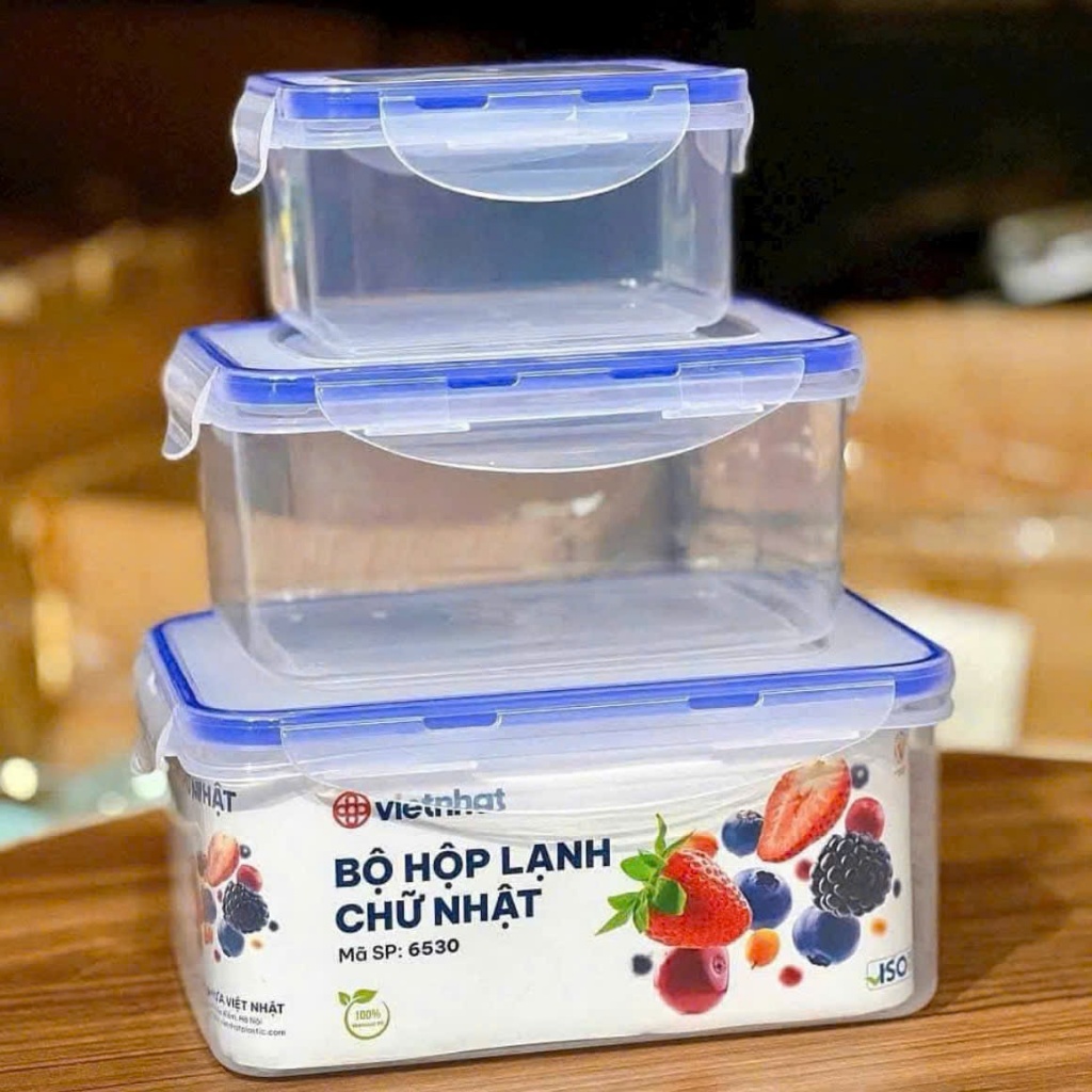 [ Xuất VAT ] Bộ 3 Hộp Thực Phẩm 6530 Việt Nhật Chữ Nhật, Tiện ích, Bảo Quản Thực Phẩm Tủ Lạnh