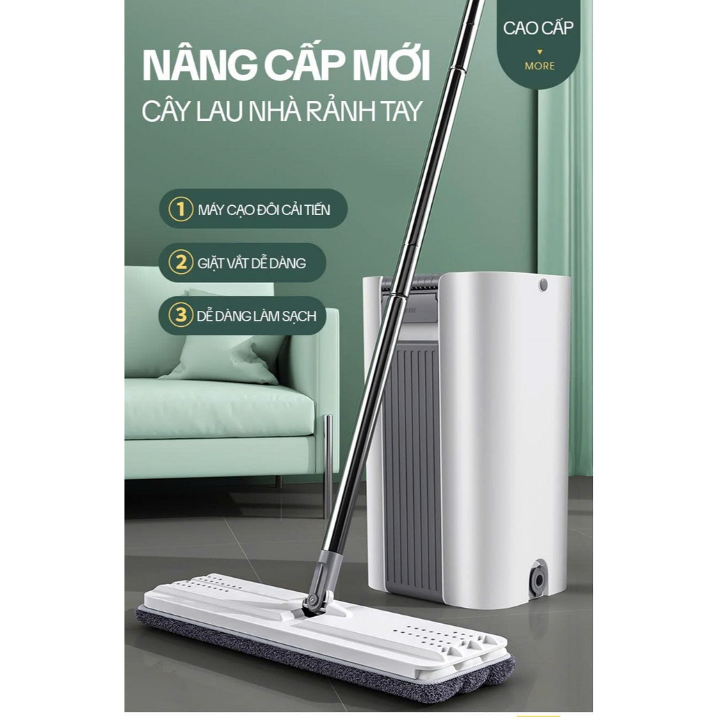 Cây Lau Nhà DKSTORE PRO, Thùng Lau Nhà Tự Vắt Thông Minh, Chổi Lau Nhà Xoay 360 Độ, 3 Miếng Lau