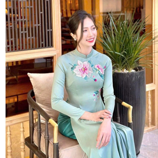  Áo dài cách tân áo dài lụa tây thi thêu hoa thủ công áo dài hottrend 2026 áo dài tết màu xanh MÃ TK201 