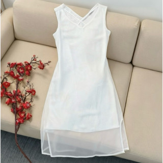 Đầm maxi voan trắng, váy suông, váy vintage (kèm hình thật)