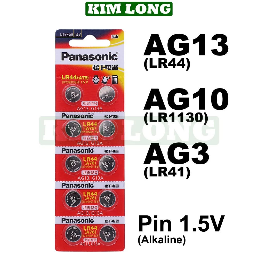 Pin cúc áo Panasonic AG13/LR44,AG10/LR1130,AG3/LR41,pin đồng hồ 1.5V,cho thiết bị điện tử , đồng hồ,