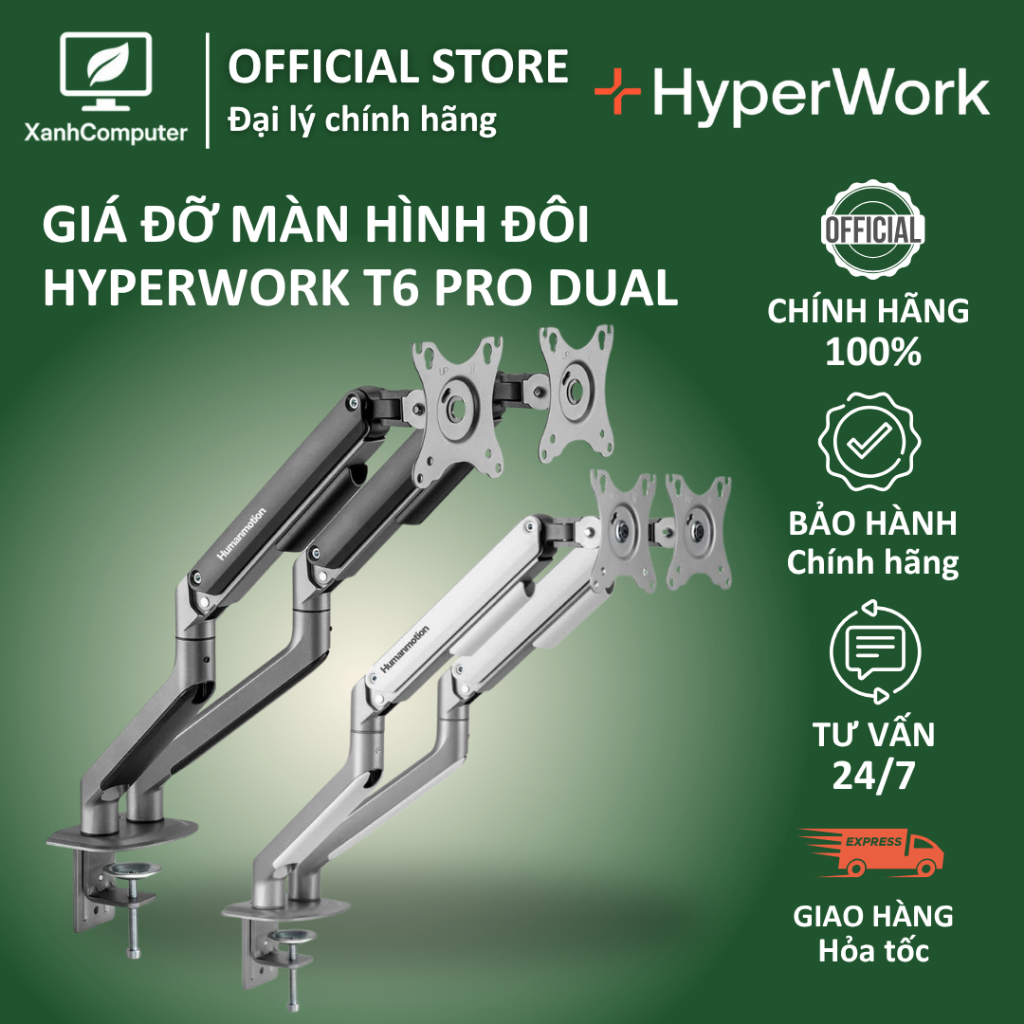 Giá đỡ màn hình đôi Human Motion T6 Pro Dual Phiên bản 2025