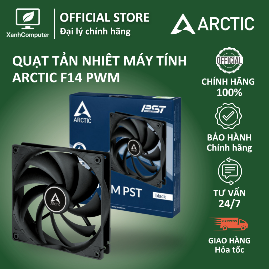 Quạt tản nhiêt máy tính Arctic F14 PWM PST Black, White RGB, Hiệu suất cao - Hàng chính hãng