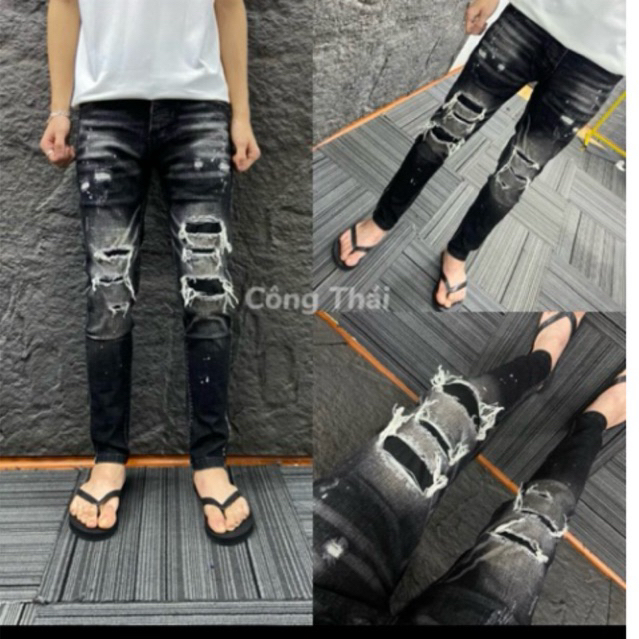 quần jeans d222 đen xám 6 rách 4 cúc được ktra hàng