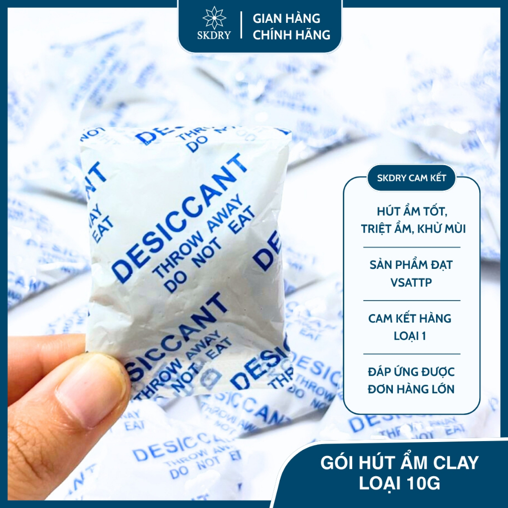 GÓI HÚT ẨM CLAY LOẠI 10g - chống ẩm mốc, khử mùi hút ẩm dùng cho thực phẩm (có dầu), ví túi da, linh kiện,...