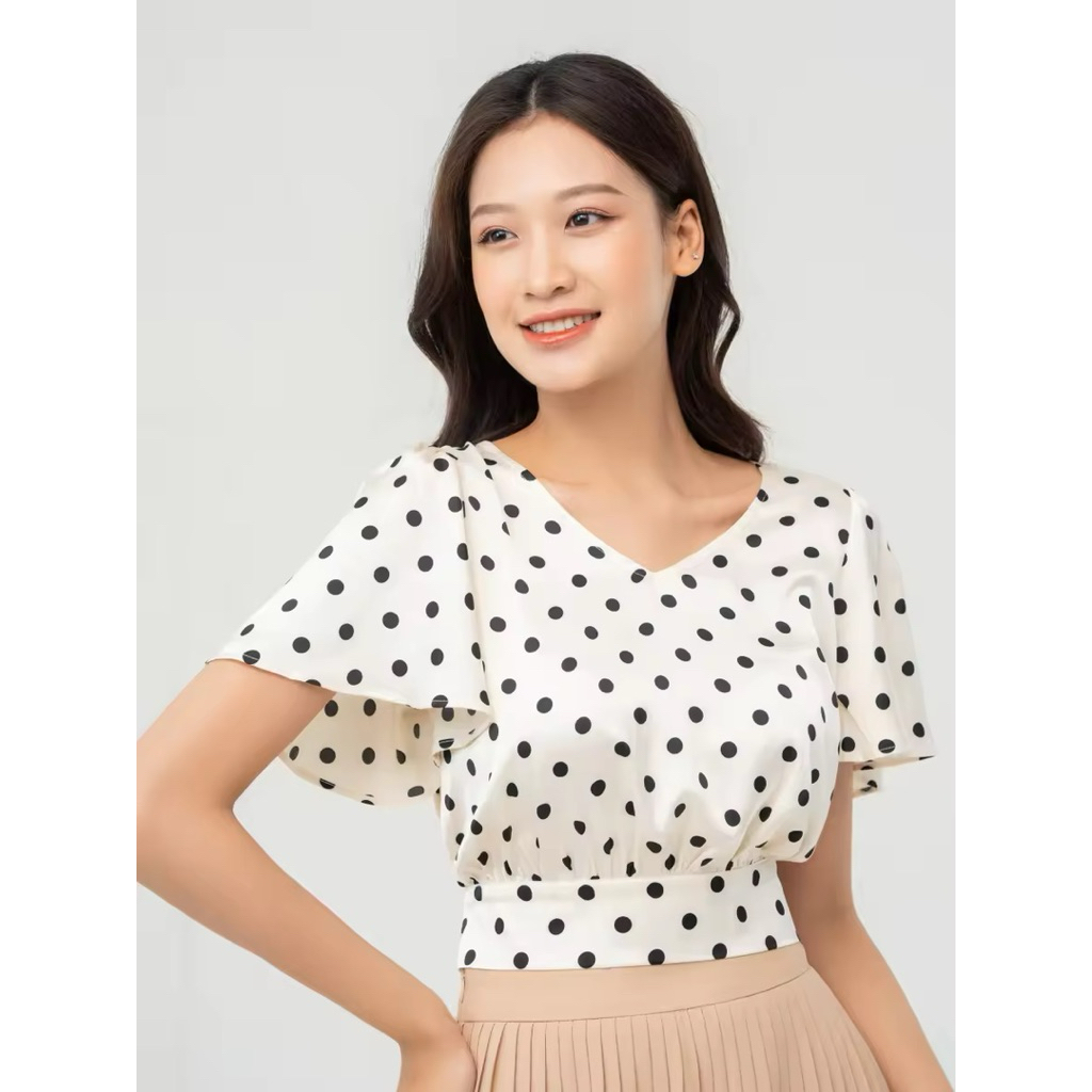 Thanh lý Áo sơ mi nữ Yody (chính hãng) kiểu Croptop tay ngắn đai nơ chất vải mềm mát (size M)