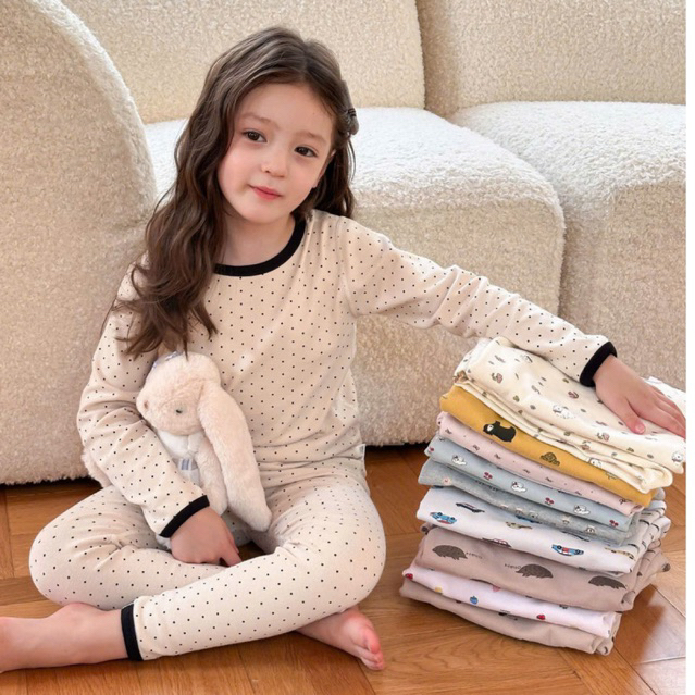 [Ambb 2025] Bộ Quần Áo AmbbKids Dài Tay Nâng Cấp Mới, Vải Cotton Kháng Khuẩn 10A Thu Đông Mặc Nhà, L