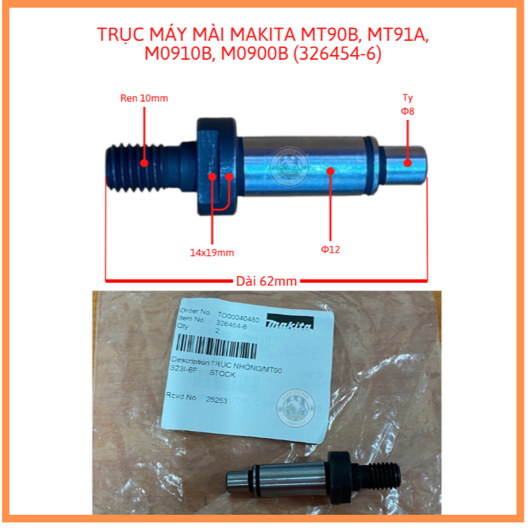 Trục - Cốt gắn đá máy mài MAKITA MT90B, MT91A, M0910B, M0900B (326454-6)