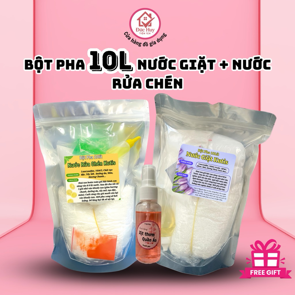 [COMBO] Bột Pha 10Lít Nước Giặt + 10Lít Nước Rửa Chén (tặng kèm quà)