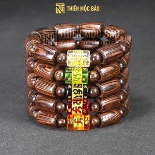  Vòng tay gỗ Mun Đuôi Công Đốt Trúc mix Đá Omani theo mệnh Kim Mộc Thủy Hỏa Thổ | Thiên Mộc Bảo 