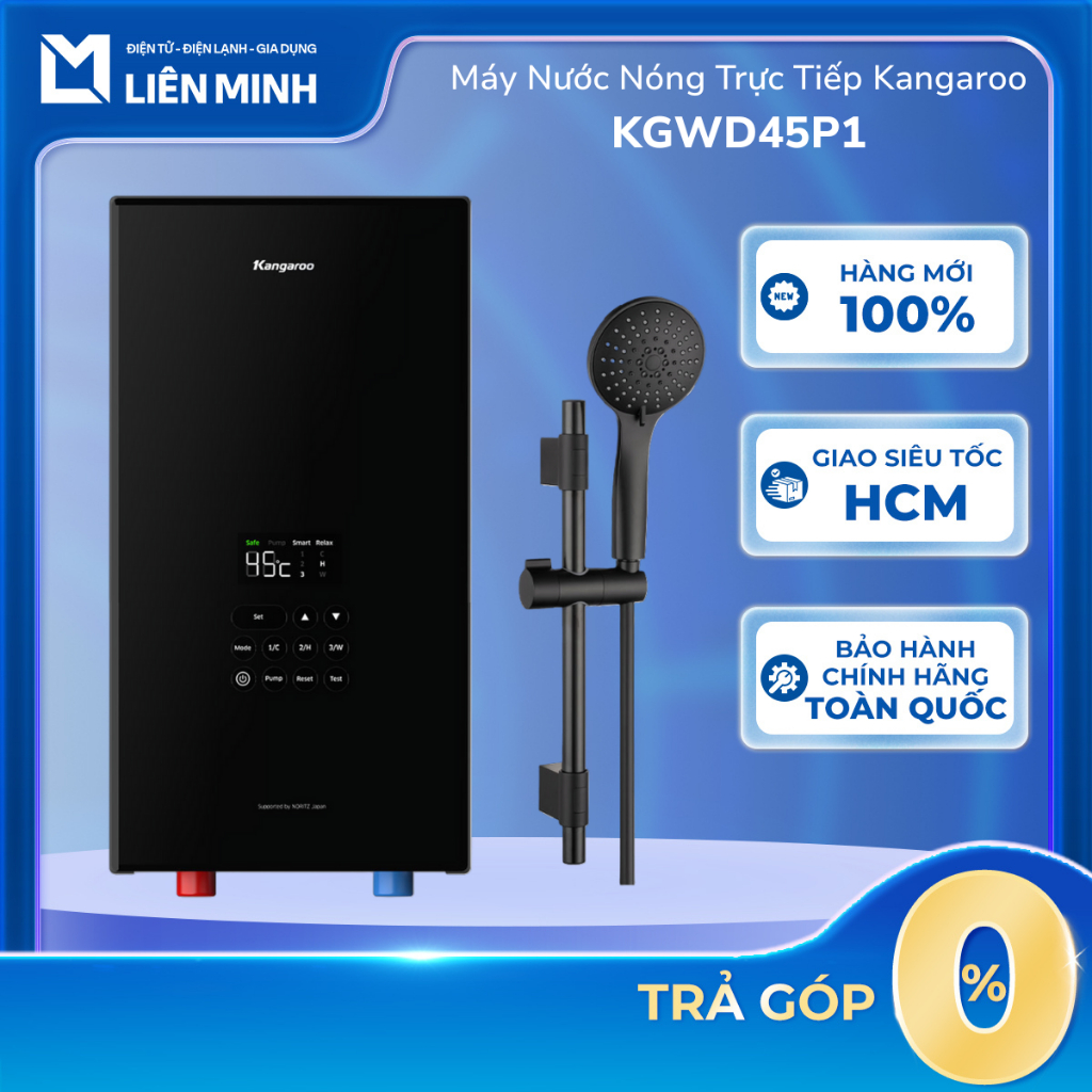 KGWD45P1 - Máy Nước Nóng Trực Tiếp Kangaroo - 4500W - Nút Nhấn - Có Bơm Trợ Lực - Bảo Hành Chính Hãn