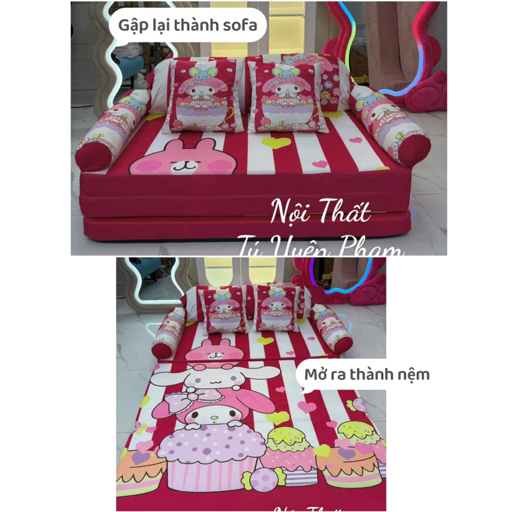 Sofa Nệm Gấp Hình Melody Hồng Đậm Tiện Lợi💓 mở ra thành nệm ngủ êm ái - HÀNG LOẠI 1