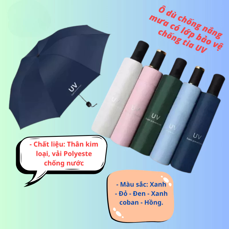 Ô Dù Cầm Tay Gấp Gọn 2 Lớp Chống Tia UV Chống Thấm Nước Che Nắng Mưa Nhiều Màu Sắc