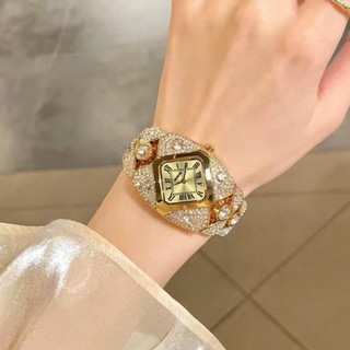  Đồng Hồ Nữ Ánh Sáng Hoàng Kim Sang Trọng Thương Hiệu Kim Cương Kẻ Sọc Vòng Tay 
