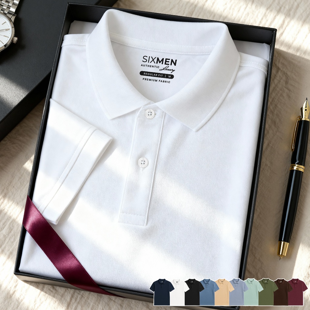 Áo polo nam BASIC TRƠN cao cấp KÈM HỘP QUÀ XỊN, Vải cá sấu FeelMax thoáng mát - SIXMEN