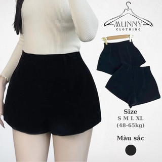  Quần Short Nhung Cạp Cao Ống Rộng Khóa Sau MUNNY CLOTHING Quần Đùi Nhung Màu Đen 2 Lớp 465 