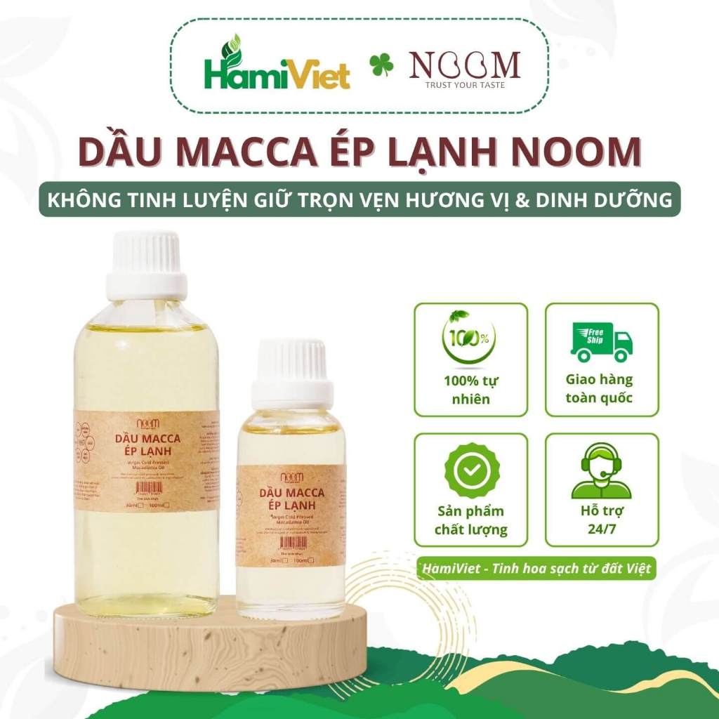 Dầu macca ép lạnh Noom nguyên chất 100% từ hạt macca sấy khí lạnh, bổ sung chất béo, chống lão hóa