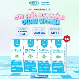   Combo 6 lốc Sữa Dinh Dưỡng Tiệt Trùng VPMilk Omega ÍT ĐƯỜNG dạng HỘP 180ml  4 hộp x 6  