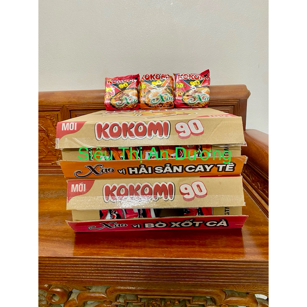 Thùng Mì Kokomi Đại 90 Xào Vị Bò Xốt Cà, Hải Sản Cay Tê (30 gói x 95gr)