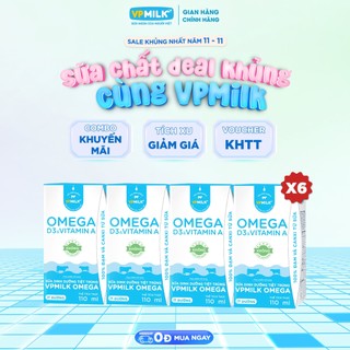   Combo 6 lốc  Sữa Dinh Dưỡng Tiệt Trùng VPMilk Omega Ít Đường dạng hộp 110ml  4 hộp x 6  