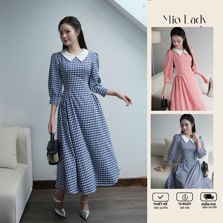 Váy Caro Cổ Sen Dáng Dài 2 Lớp, Thanh Lịch, Nữ Tính - Mio Lady