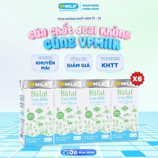   Combo 6 lốc  Sữa tươi UHT Đà Lạt True Milk VPMilk ít đường hộp 180ml  lốc 4 hộp x 6  