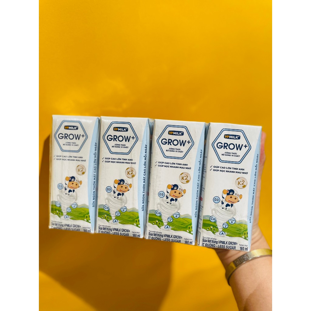 Thùng 48 hộp sữa Tiệt Trùng VPMilk Grow+/ VPMilk Omega Vị Ít Đường + Có Đường 180ml (Mix ngẫu nhiên)