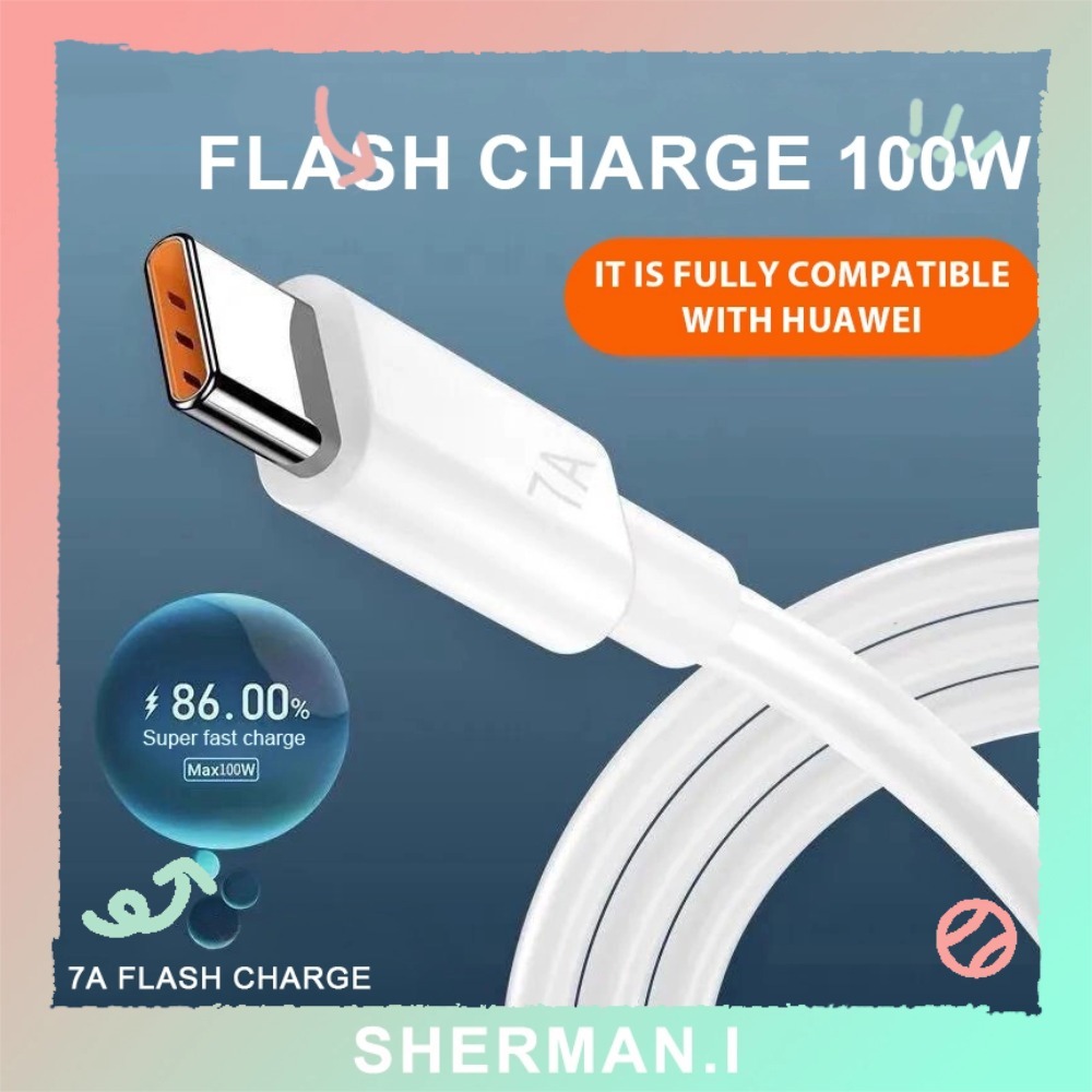 【sherman.i】Cáp sạc nhanh USB Type C 7A 100W Sạc và truyền dữ liệu 2 trong 1 cho điện thoại Android-SN Còn hàng
