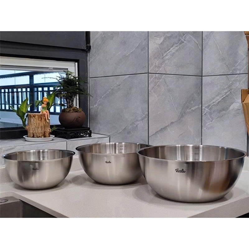 Âu trộn FISSLER FL401, âu trộn FISSLER 20cm, 24cm, 26cm, set 3 bát trộn inox 304, set âu trộn đồ ăn