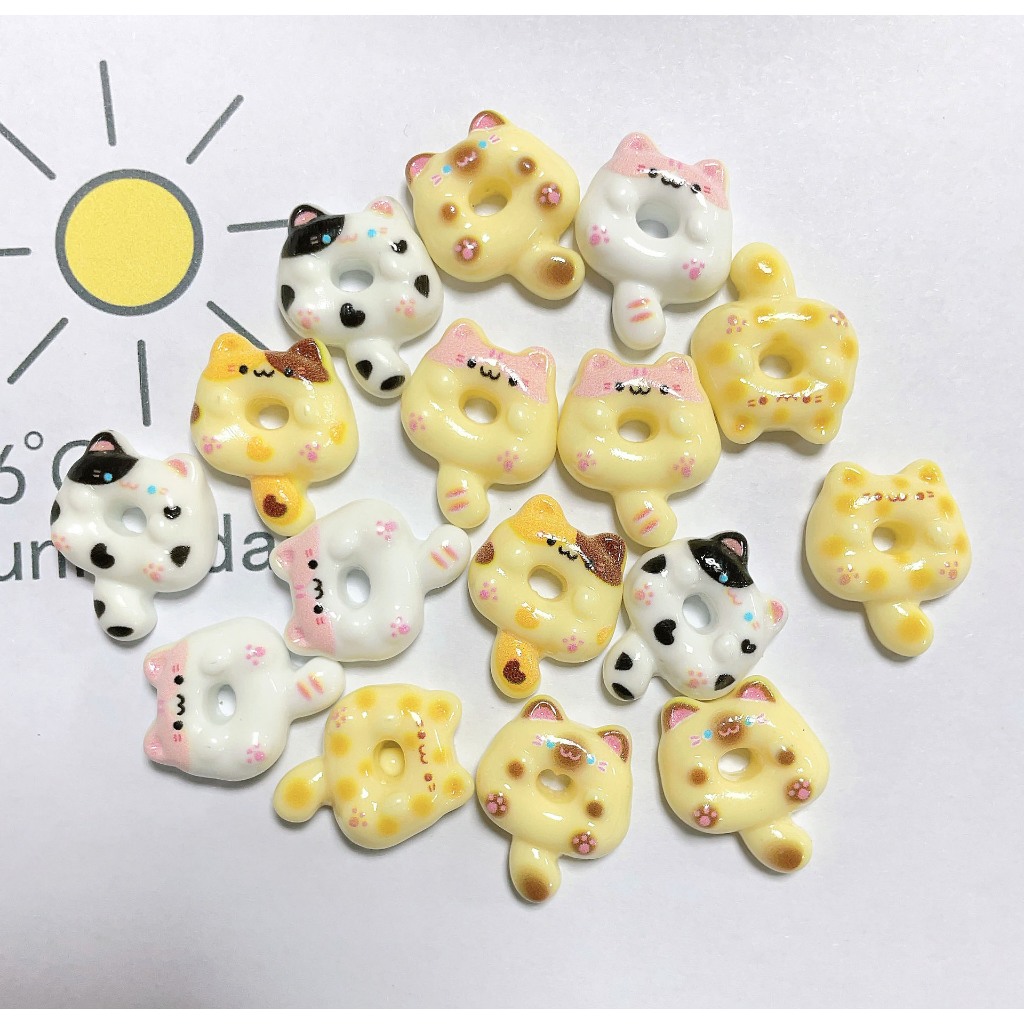 Set 3 charm hình mèo donut dễ thương – Phụ kiện DIY làm kẹp tóc, móc khóa, trang trí thủ công
