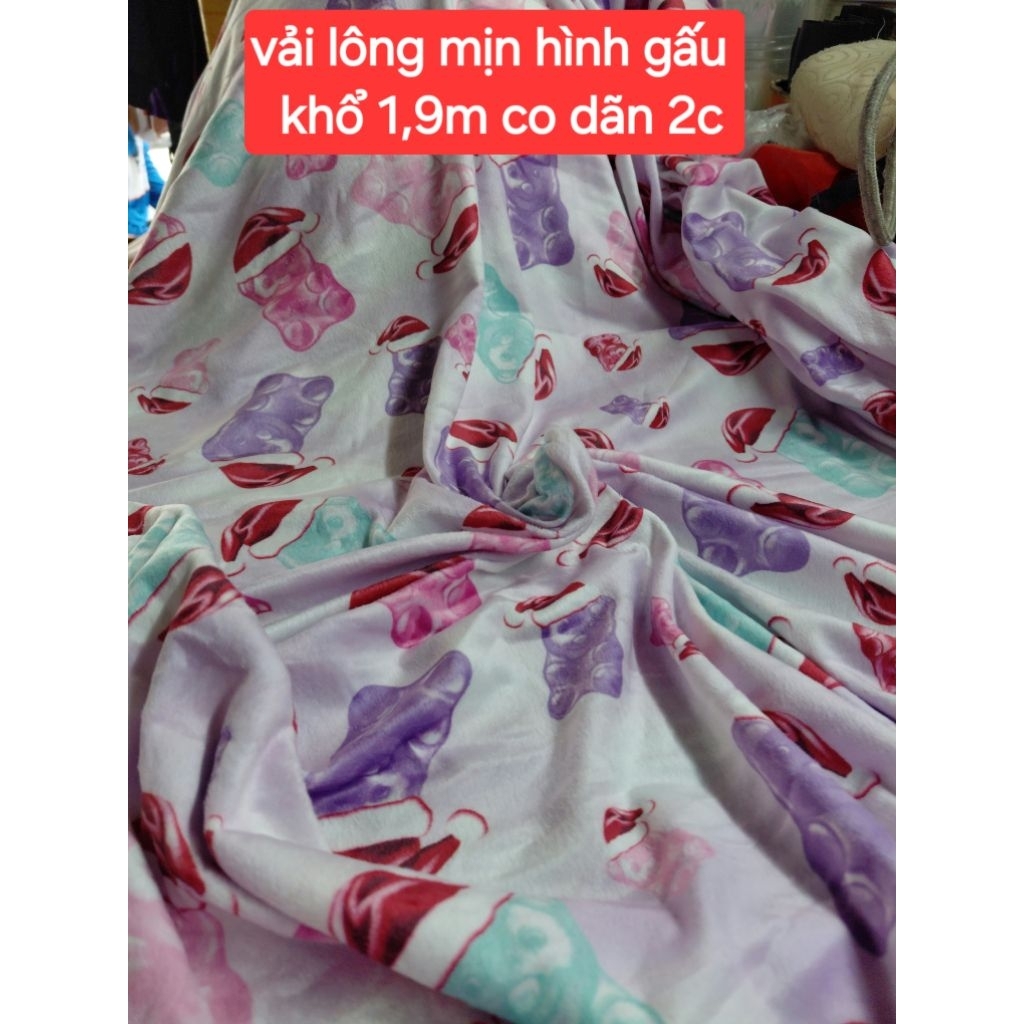 Vải lông mịn hình gấu khổ 1,9m