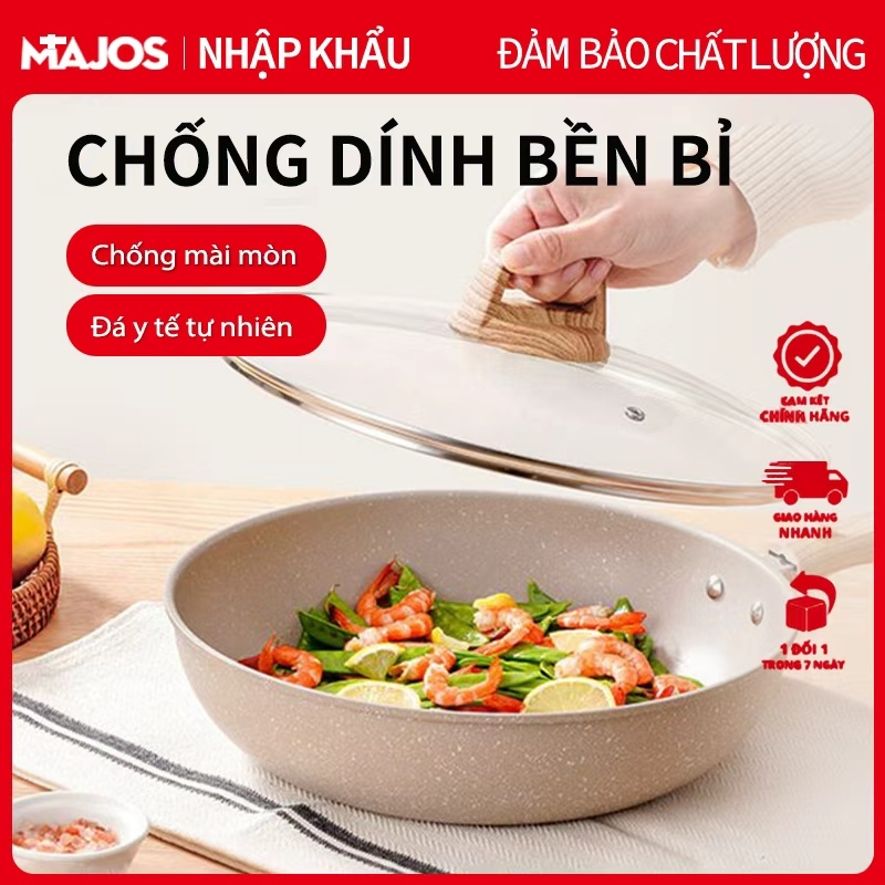 Chảo Chống Dính đá Maifan Nồi Đá Chống Dính Đáy Phẳng 3 Lớp Chảo Chiên Chảo Xào Nồi Bếp Từ, Bếp Gas, Bếp Hồng Ngoại